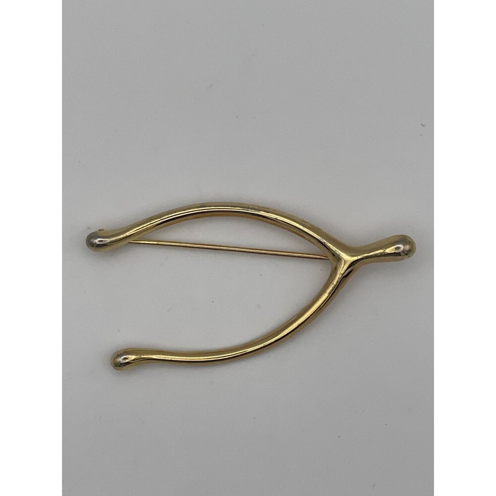 Napier Gold Tone Lucky Wishbone Brooch 2.5"